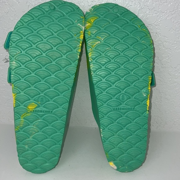 Sun + Stone Green Yellow Bowie Beach Coastal Slide Slip On Sandal - Picture 4 of 4